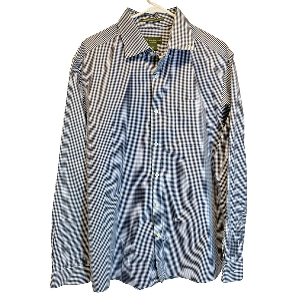 Eddie Bauer‎ Wrinkle Free Relaxed Fit Button-Up Shirt Men's Size XL Blue Plaid
